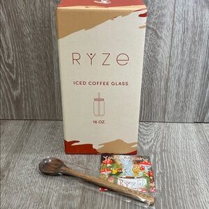 Iced Coffee Glass with Wooden Spoon